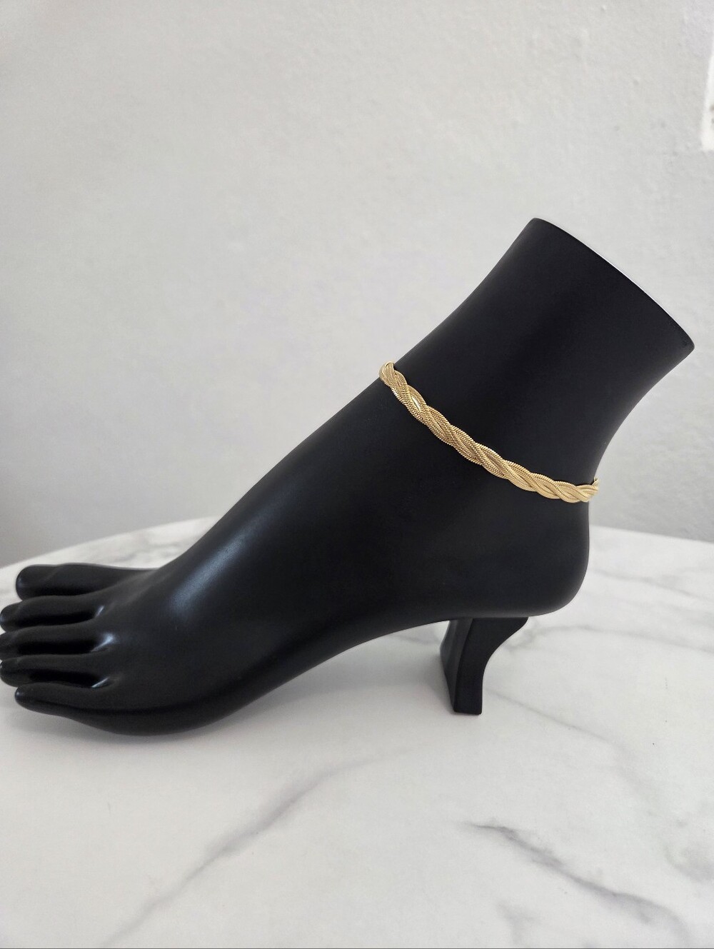 Gold Braided Rope Chain Anklet Elegant Textured Ankle Bracelet - Picture 3 of 16